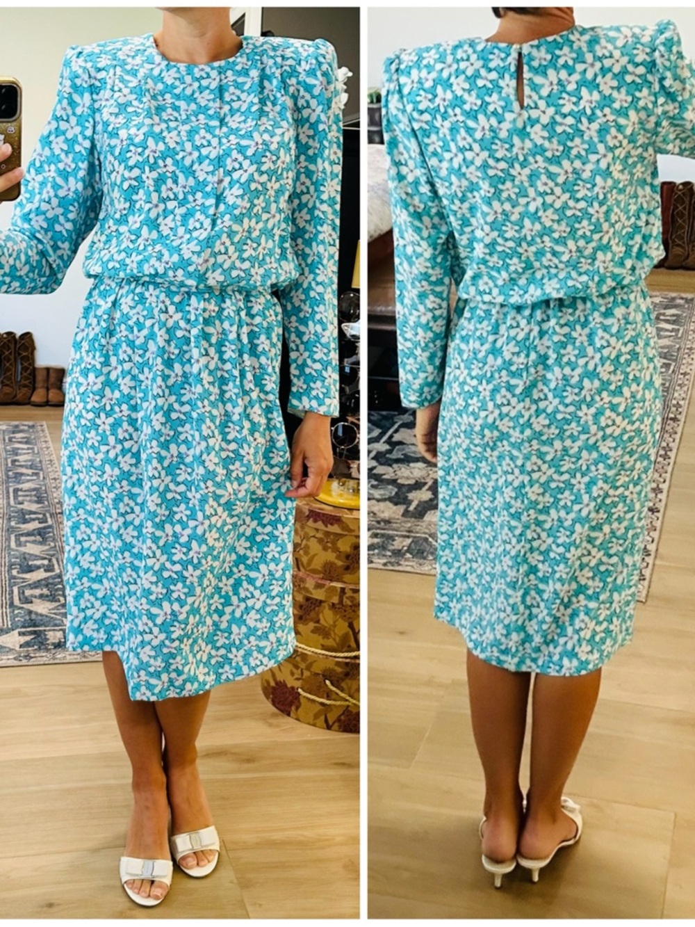 Vintage 80’s Belted Abstract Floral Midi Dress